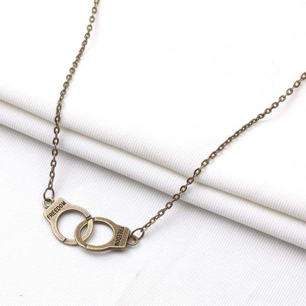 Retro Fashion Handcuffs Charms Alloy necklace Link Chain necklace Silver bronze color Couple girlfriends Freedom word Link Chain necklace