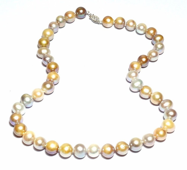 New Fine Pearls Jewelry Genuine Beautiful Natural Multi Colors 9-10mm Round Pearl Necklkace 18-20inches 925 silver