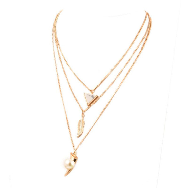 Fashion Jewelry Alloy Link Chain Necklace Multilayer Body Chain leaf Pendant Necklaces For Women colliers 2016 160849