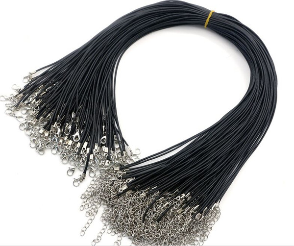 Wholesale 10PCS/Lot Black Leather Cord Wax Rope Chain Necklace Lobster Clasp DIY Jewelry Accessories for Pendant 45+5cm