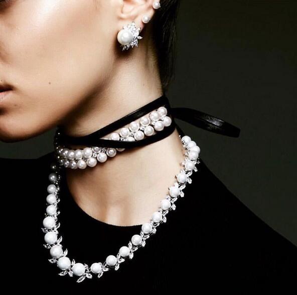 Sales Promotion Multilayer Pearl Chain Romantic Choker Necklace Simulated Beads Necklace Fashion Leather Long Chain Jewelry Free Shipping