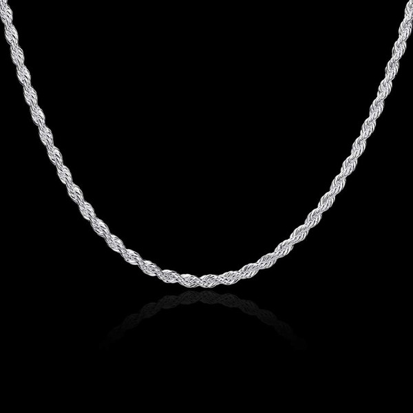 Brand Jewelry Silver necklace mens necklace jewelry twisted rope simple round with gifts box wholesale statement necklace NK-13