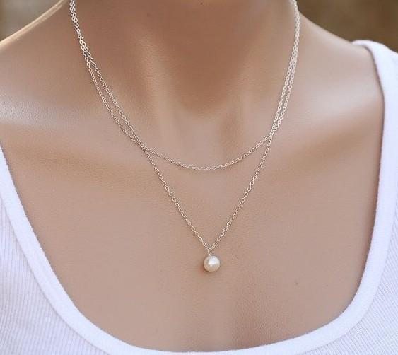 Boho Style Multi Layer Womens Double Silver Gold Plated Chains Pearl Charm Pendant Necklace Cheap Jewelry FE