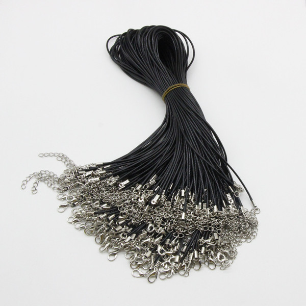 Wholesale! 1.5mm Black Wax Leather cord Snake Necklace Beading Cord String Rope Wire 45cm+5cm Extender Chain with Lobster Clasp DIY 100pcs