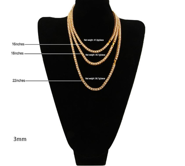 Explosive European and American fashion attractive hip-hop 3mm alloy water drill a row of necklaces Gold Silver Rose Gold multi-specific