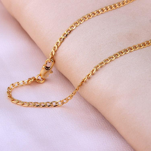 Gold-color Chains Necklace For Men chain length 16/18/20/22/24/26/28/30 inch 2mm Costome Accessories Jewelry wholesale