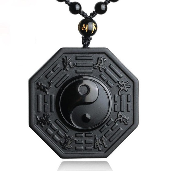 pingan lucky 100% Natural Black Obsidian Necklace Pendant Chinese BAGUA Men's Jewelry Women's Jewelry Free shipping