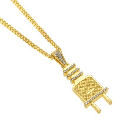 Hiphop Gold color trendy plug shape pendant necklace 60cm cuban link chain necklaces for women or men