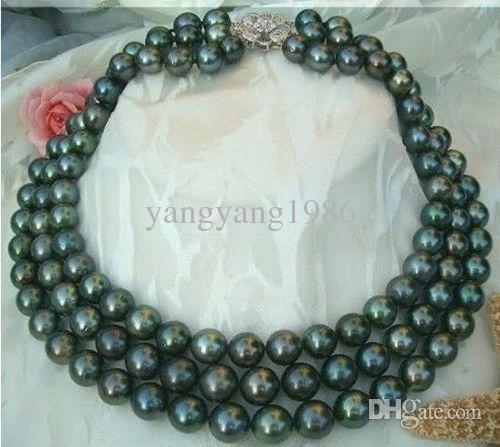 New Fine Pearl Jewelry CHARMING 9-10MM TAHITIAN BLACK BLUE PEARLS NECKLACE 18INCH 19