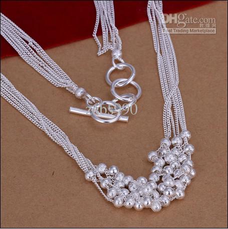 Hot new fashion jewelry 925 sterling silver Sand beads necklace free shipping 10piece/lot