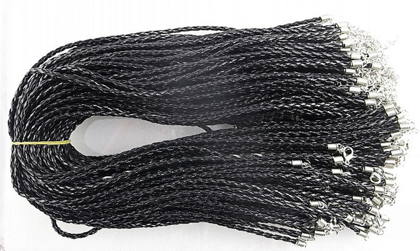 Hot Wholesale 5pcs Jewelry Accessories 3mm Black PU Braided Leather Cords Pendants Necklace Rope 42cm Chain Clasp