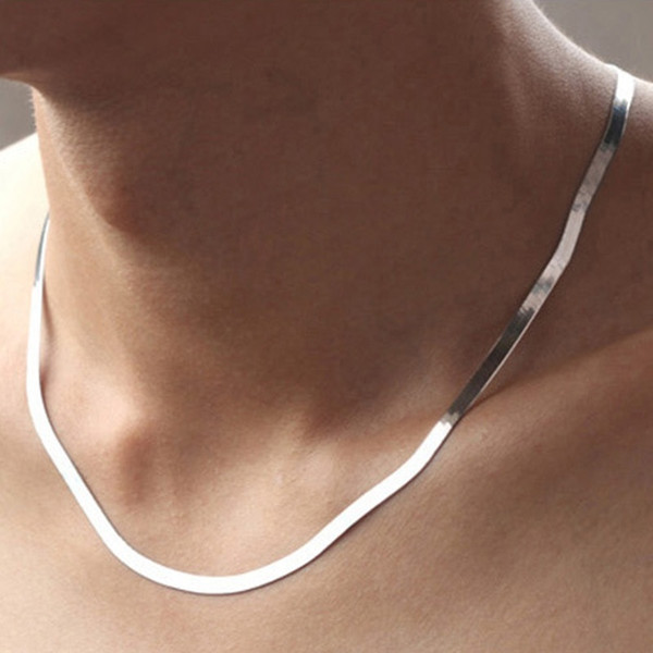 925 Silver Snake Chain Sexy Women Men Chain Choker Necklace Accessories Jewelry (Color: Silver)