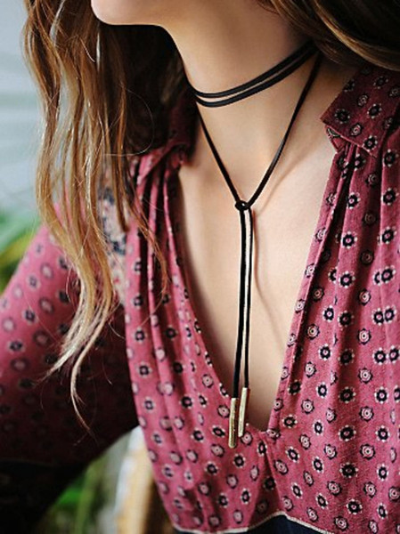 Fashion Sexy Charm Bohemia Black Leather Choker Chunky Necklace Women Jewelry Bandage Necklace Choker Necklaces Fashion Necklace Body Jewelr