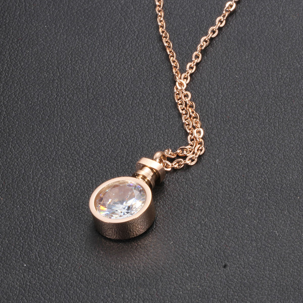 Perfume bottle Cubic Zirconia Necklaces &Pendants Rose Gold Color Fashion Stainless Steel Jewelry For Women Chain Accessiories