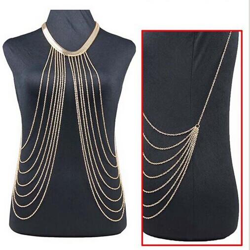 Gold Sexy Body Chain Women Necklaces&Pendants Tassel Alloy Punk Long Necklace 2015 New Designer Female Fashion Jewelry XL-375