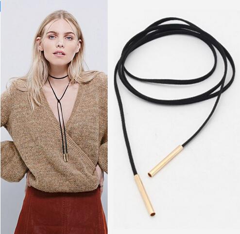 2016 New Black Suede Leather Cord Necklace Fashion Long Bow Choker Statement Necklaces for Women Collier Bijoux Wholesale