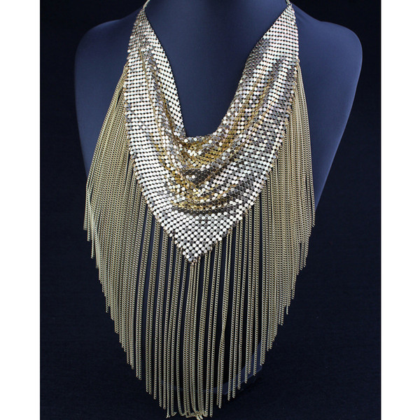 N00135 2017 Fashion Tassel Choker Statement Necklace Jewelry Maxi Necklace Vintage Bohemian Ethnic Choker Gold Maxi Women