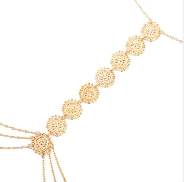 2019 new European and American foreign trade hot-selling ornaments retro fashion simple carved pattern flower plate body chain necklace