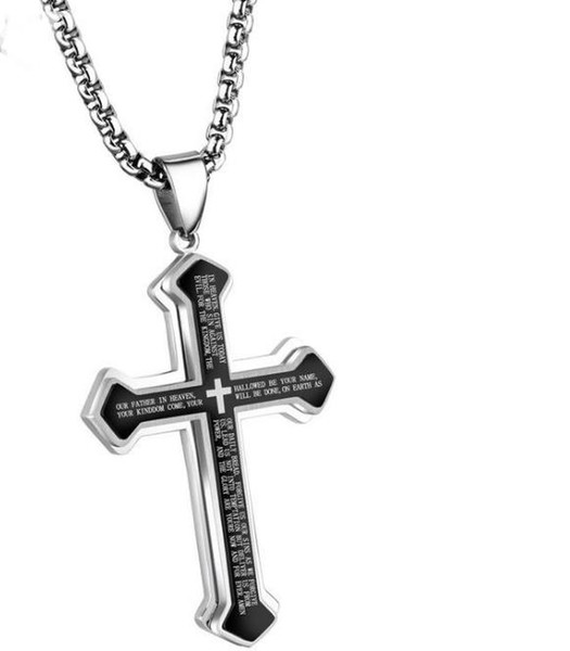 Explosive European and American Fashion Attractive Titanium Steel Three-Layer Biblical Cross Men's Fine Necklace can be engraved