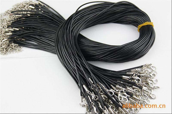 Cheap Black Wax Leather Snake Necklace Beading Cord String Rope Wire 45cm Extender Chain with Lobster Clasp DIY jewelry component