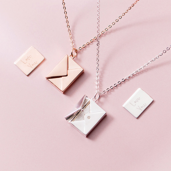 ABC Silver S925 Simple Square Envelope Pendant Temperament Chain Harajuku Kolye Collier Costume Jewelry Necklace Women's