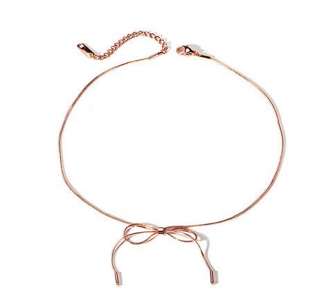 Fashion Unique Stainless Steel Bowknot necklace for Women Rose Gold Color Simple Elegant Ladies necklace Jewelry Gifts Wholesale