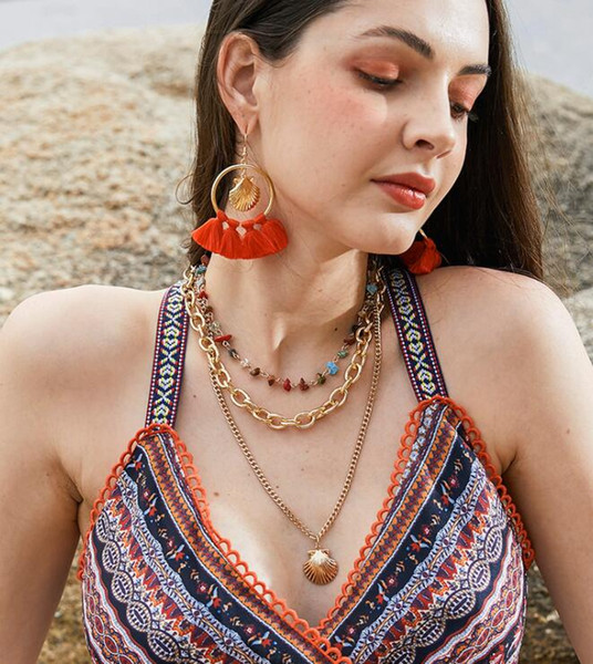 Shell Tassel Necklace Earrings Set 2019 New Style Fashion Women Jewelry