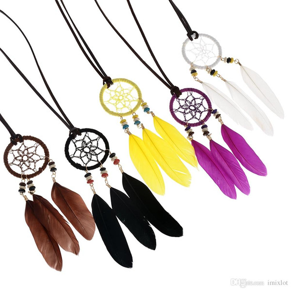 High Quality Brand Design Feather&Flower Pendant Necklace Jewelry Bohemia Beach Long Pendant Necklace Hollow Floral Rope Chain JNA0354