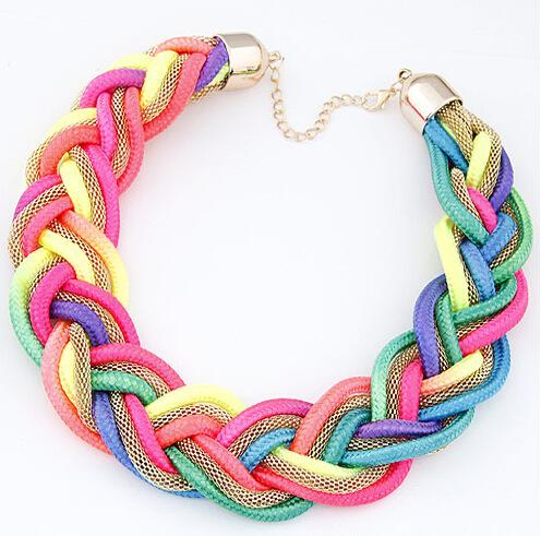 Hot Sale Women Fashion Neon Color Short Necklace It Girls Party Jewlry USA Women Woven Strings Necklaces Length 48CM