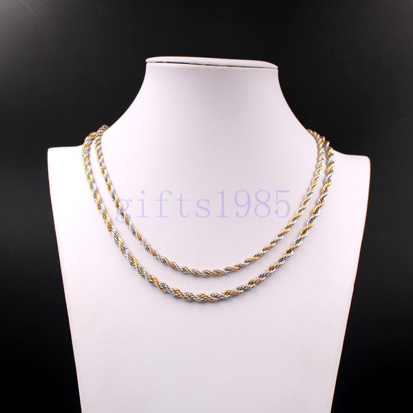 24inch Rope chain 5mm 6mm stainless steel necklace double tone Men's fashion style