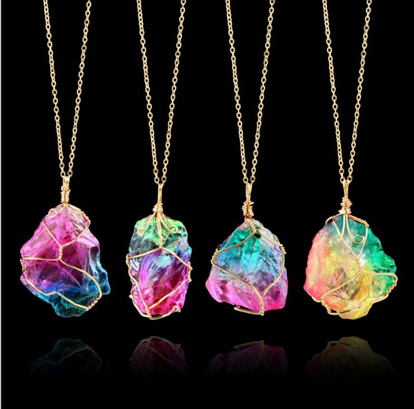 Hot Style Popular and Fashion European and American Raw Gemstone Irregular Shape Crystal Transparent Pendant Necklace Random Delivery N5134