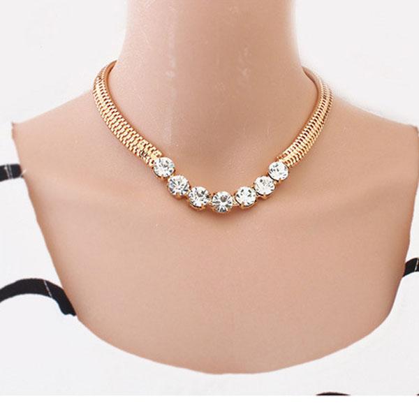 Hot sale 2015 Women Europe and the United States thick crystal Choker Chunky Shiny chain necklace Wholesale SALE