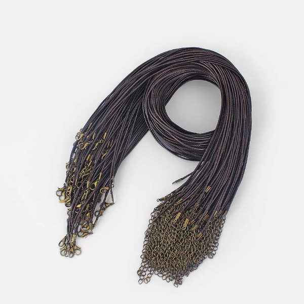 50pcs 1.5mm Wax Cotton Cord Necklace Rope Chain 24 inch + 2 inches Extend Bronze Lobster Buckle