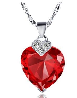 purple**blue*red diamond heart t lady's white chain pendant (1.5*2.3 CM) (sp3658) giyui