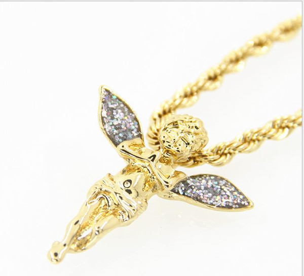 Blockbuster European and American popular Angel Gold Pink Wing Necklace Chao Men hip hop jewelry accessories real gold plating