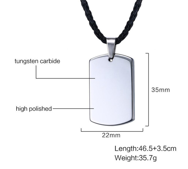 WK Personalized Dog Tag Necklace Women Men Tungsten Carbide Engravable Necklaces & Pendants