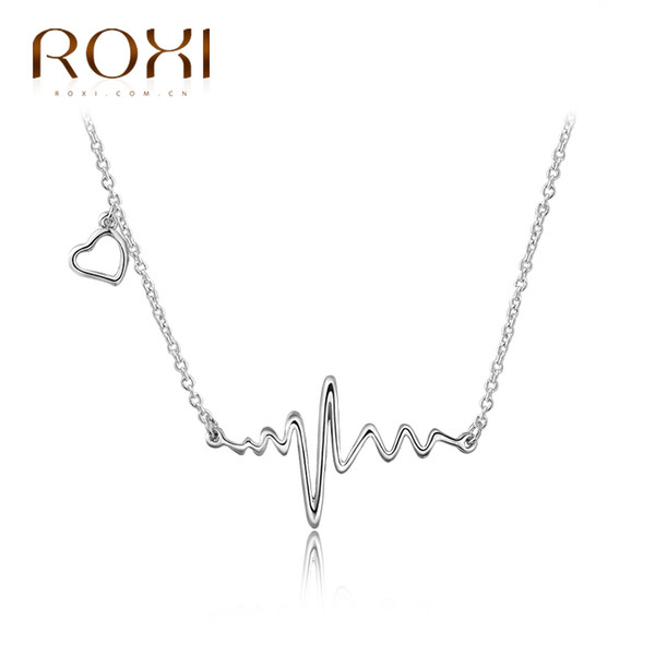 ROXI Brand Long Necklace Pendant For Women Fashion Jewelry White Gold Color Sound Waves Pendant Charm Chain Wedding Party Gift