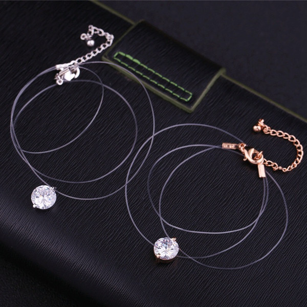 Fashion Mermaid Tears Zircon Pendant Charm Necklace Transparent invisible fishing line Collarbone chain Chokers