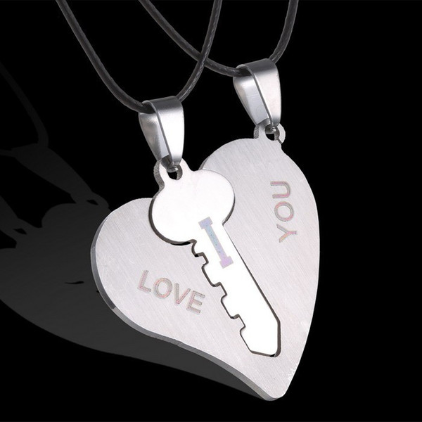 Creative Gift Heart Embedded Key I Love Your Stainless Steel Key Heart Necklace Wholesale, Free of Freight