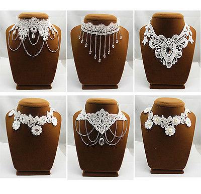 5PX white black lace necklace Chokers necklaces chain collar bib wedding Bridal choker Lolita Gothic