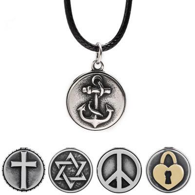 Fashion Anchor & Cross & Love Lock Pendant Necklaces Stainless Steel Jewelry For Women Leather Rope Chain Statement Necklace With Gifts Box