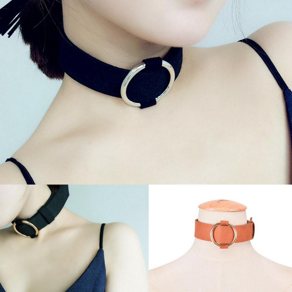 Charms Womens Faux Suede Leather Wide Choker Necklace Circle Collar Ladies Sexy Jewelry