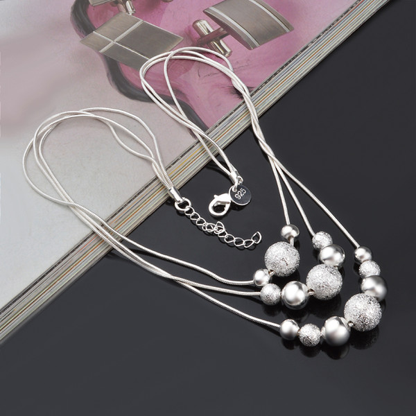 Brand New 925 sterling silver Necklace, 925 silver fashion jewelry Double grind arenaceous smooth bead X14