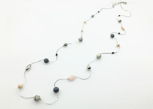 Long Station Beaded Necklace with Composite Stone and Resin Glass Beads in Multi Color and Size