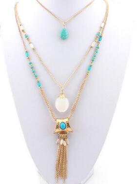 Europe and the United States foreign trade Bohemian fashion style jewelry turquoise tassel multi - storey necklace free shipping