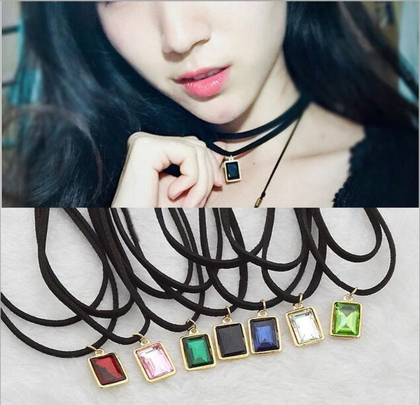 South-Korean style necklace lint short crystal clavicle chain double layers pendant short flannelette line necklace wholesales free shipping