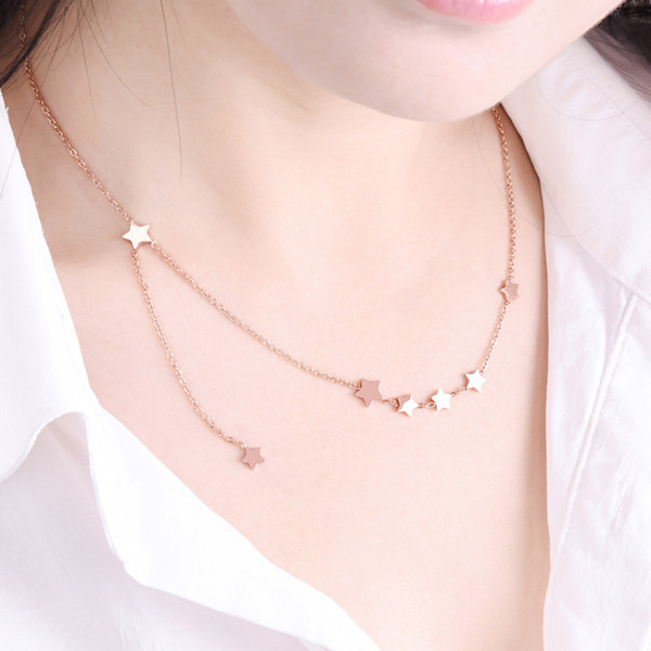 Nine Star Nlavicular Chain Titanium Steel Rose Gold Necklace Tassel Short Style Accessories Girl Tennis Graduated