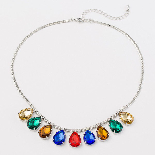 YFJEWE New fashion colorful rhinestone pendant necklace for wedding gorgeous women wearing women's temperament Accessories #N158