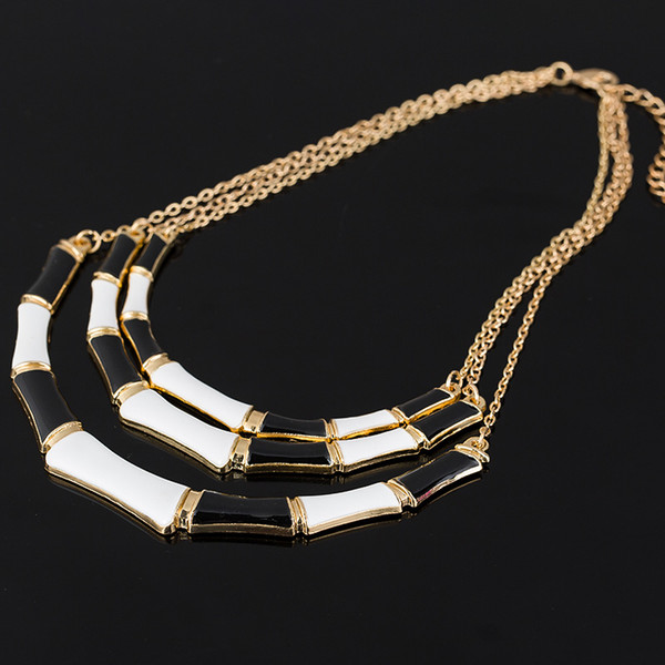 Hot Popular Individual Design Black Enamel Elegant Gold Color Chain Alloy Collar Necklace For Women Fashion Bijoux #N078