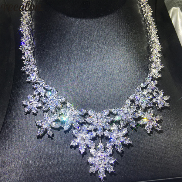 Vecalon Luxury Flower Necklace Gold Filled Marquise cut 5A cz Evening Party necklaces for Women Wedding Accessories Jewelry